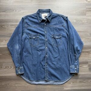 Schaefer Outfitter Denim Pearl Snap Western Button Down‎ Work Shirt Blue XXL
